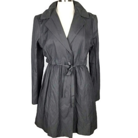 LOFT Lightweight Cinched Waist Rain Jacket Coat Packable Gray Size 4 - Picture 2 of 8